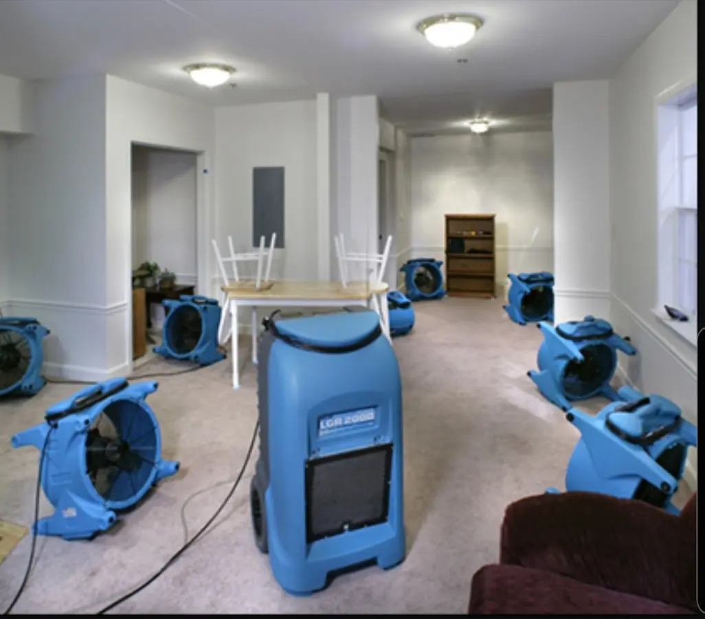 Air movers and dehumidifier setup for Water Damage Restoration in Ladera Heights
